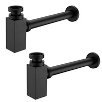 2X Siphon Schwarz Ablaufgarnitur Waschbecken Waschtisch Abfluss Messing Eckig