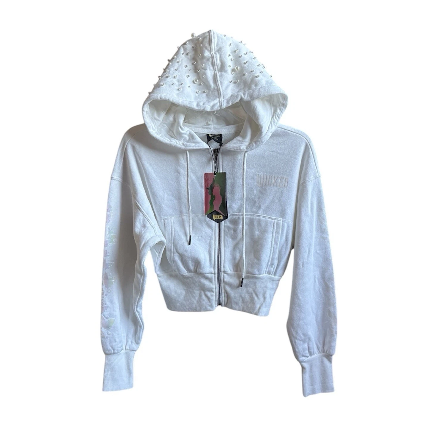 OFF WHITE Felpa donna con cappuccio ritagliata grafica Wicked nuova taglia XS panna