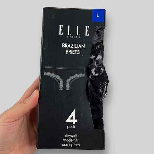 ELLE Damen Brazilian Slips 3er Pack Spitze Beinbesatz Modern Fit GR. L BRANDNEU