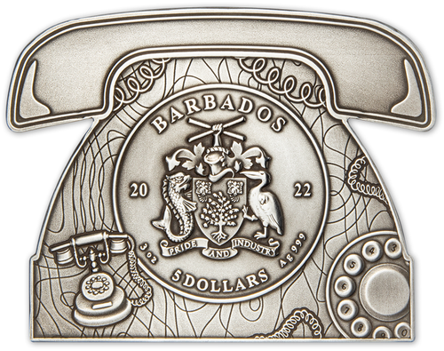 5 Dollar Alexander Graham Bell - Telephone - Barbados 3 oz Silver 2022 - Picture 4 of 6