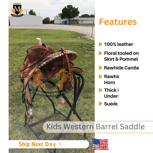 Silla de montar de cañón de caballo occidental Floral Tooled Kids con juego gratuito y envío gratuito - Vídeo 1 de 1