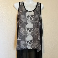 Gypsy Warrior Skulls On Black High Low Sheer Tank Top Size Small Made In USA