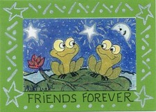 FROG FRIENDS / Mixed-Media Hand-Decorated FOLK ART in MAGNET. FREE S/H