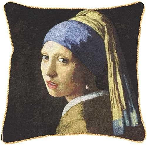 Signare Girl Pearl Earring Tapestry Square Throw Sofa Cushion Cover + Inner Pad