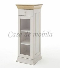 Massivholz Vitrine 40x110x40cm Kiefer 2farbig weiß antik Glas-schrank Highboard