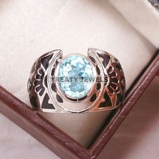 Aquamarine Oval Cut Gemstone With 925 Sterling Silver Ring For Men's A760