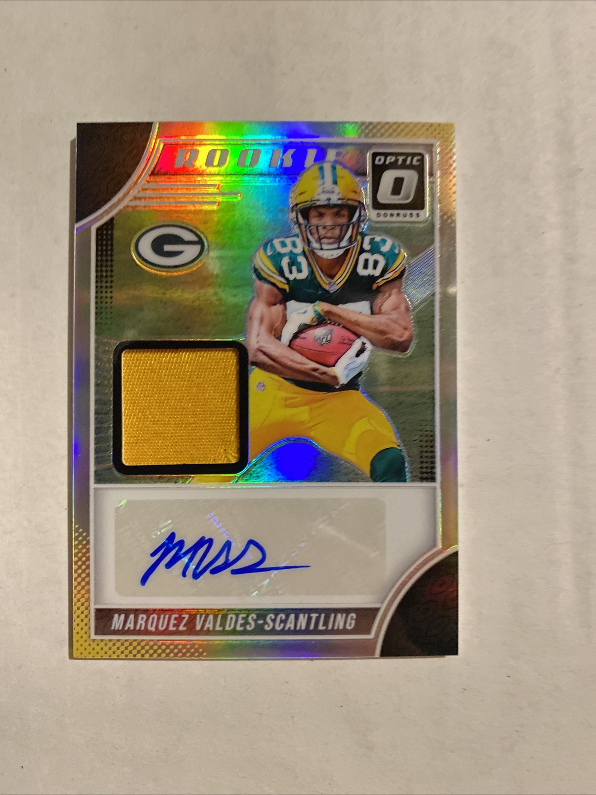 MARQUEZ VALDES SCANTLING 2018 DONRUSS OPTIC #D 7/35 RPA ROOKIE PATCH AUTO PRIZM