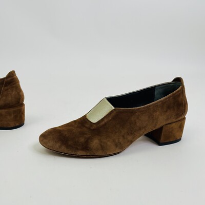 Anthropologie Elodie Bruno Zell Suede Leather Brown Two Tone Low Heeled Bootie