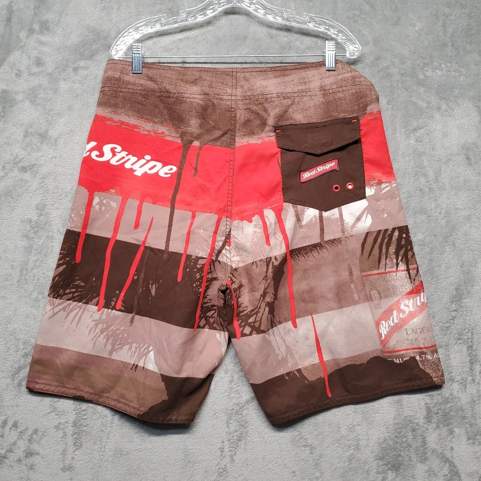 Bañador Rayas Rojas Cerveza Para Hombres 36 Marrón Rojo Board Shorts Lager Jamaica Bolsillo Foto 2 de 4