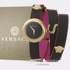 Authentic Women's Versace Black Leather V-Flare Watch VEBN00218