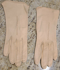 Vintage Women Size S 6.5 Beige Soft Kid Leather 9.25" Gloves Germany. Stitching