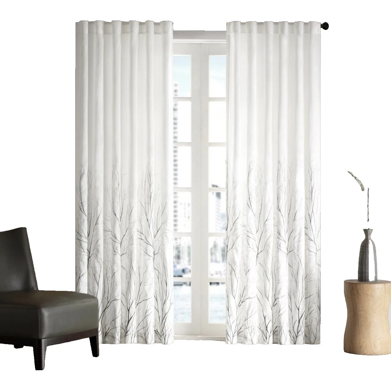 Poliéster Abstrato Branco Janela Cortinas