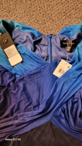 New NWT Tadashi Shoji Blue Dress Ombre Chiffon Sleeveless Midi Size Medium - Picture 2 of 6
