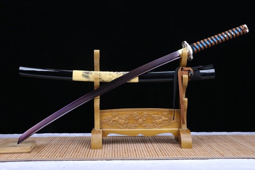 Katana Sword Bright Silver Gold Wire Carving Pattern Ancient Method Forging - Picture 5 of 11