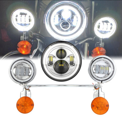 7'' LED Headlight + Fog Passing Lights Bar For Kawasaki Vulcan VN 900 1500 1600