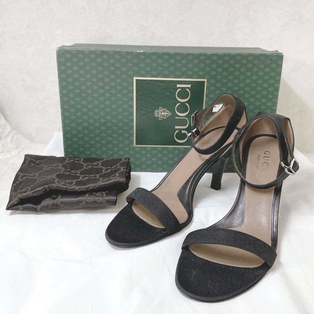 Gucci Pumps Sandals GG Pattern Canvas Black Size 35 US About5 For Women