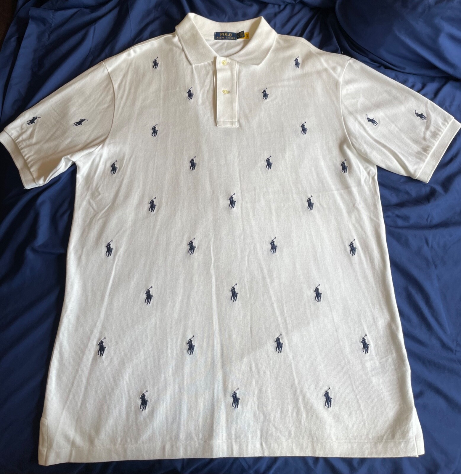 Ralph Lauren POLO by Ralph Lauren Multi-border short sleeve striped polo shirt Men's XL size cotton gray type Vintage Second Hand