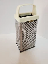 Vtg ECKO 4 sided Box Cheese Grater Stainless Steel White Plastic Handle 8" USA