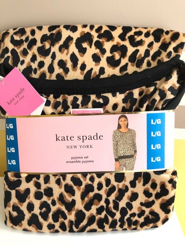 New Kate Spade 2 piece PJ Pajamas Women Fleece Bow Polka Dot Cheetah S M L - Picture 18 of 22