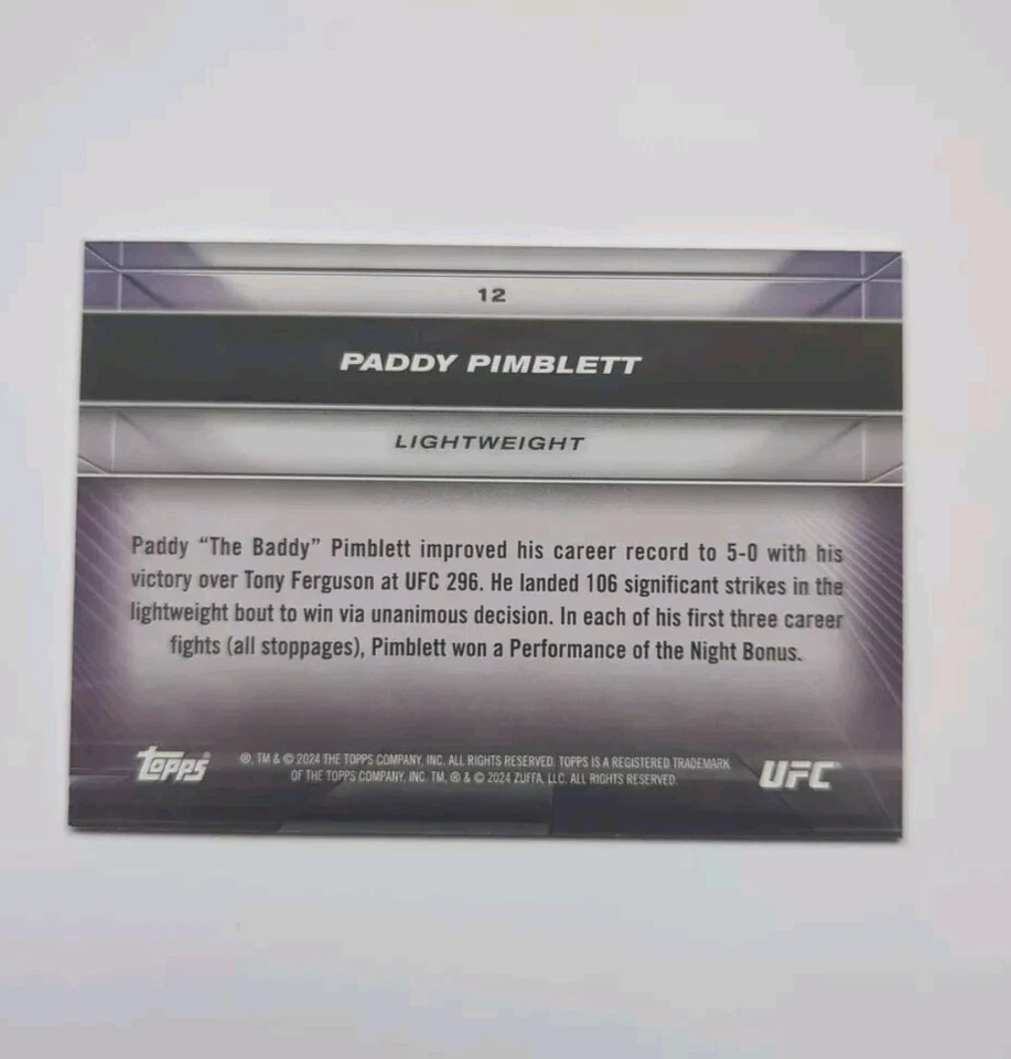 🏴 Paddy The Baddy Pimblett 2024 Topps Knockout UFC Lightweight #12 - Image 2 of 2