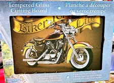 “Biker For Life” Tempered Glass Cutting Board 16"x 12" Rivers Edge Brand