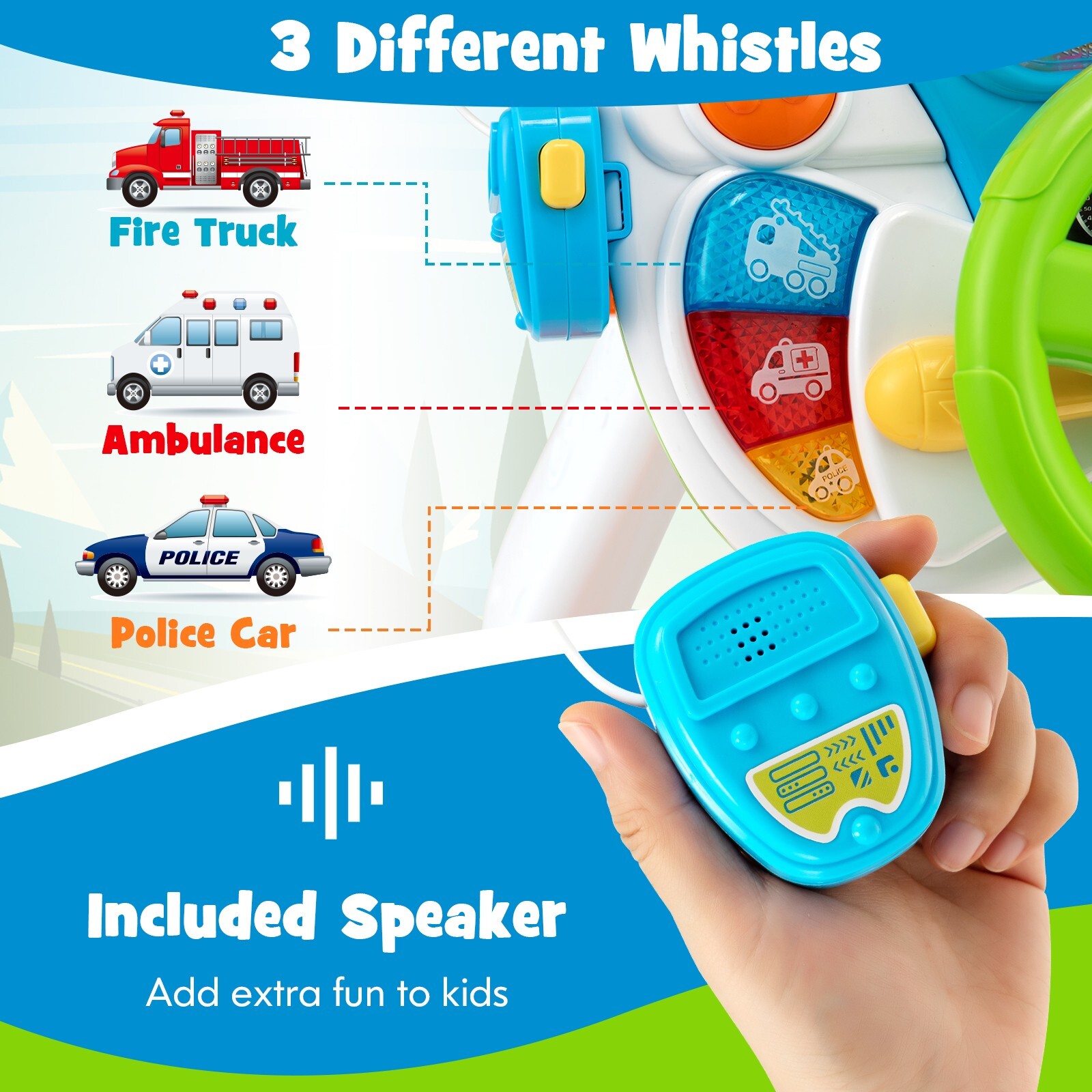 Driving Simulator Toy Steering Wheel Toys with Stool Cyclic Rotary