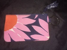Vera Bradley Zip ID Coin Case Loves Me... Flowers Pink Navy Ring 3x5 Inches