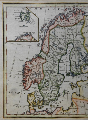 Skandinavien Schweden Norwegen Dänemark Ostsee 1802 Neele graviert Handfarbkarte