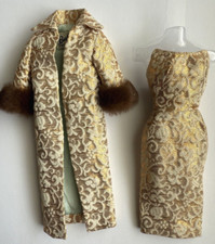 Vintage Barbie Doll Evening Splendor Gold Brocade Coat and Dress #961 Excellent,