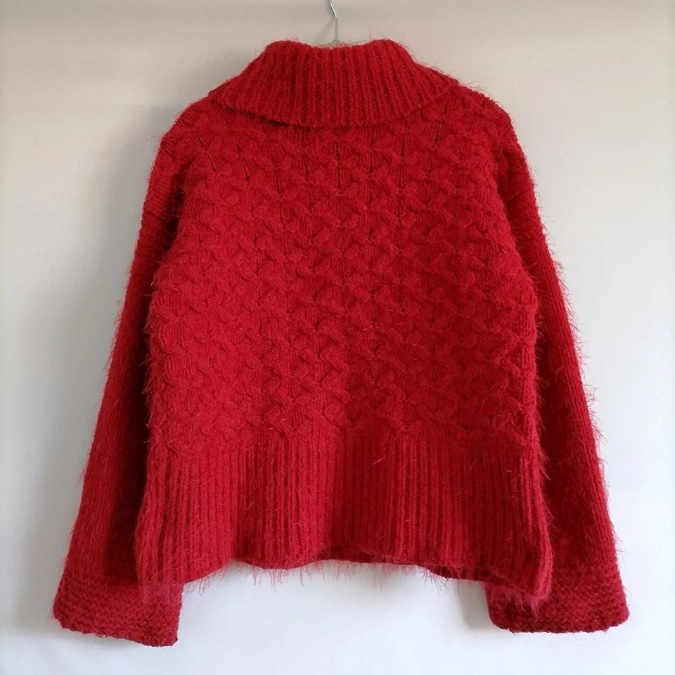 Suéter feminino Sleeping On Snow vermelho torridon capuz pescoço caído ombro difuso tamanho P - Imagem 2 de 4