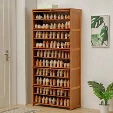10 Tiers Bamboo Shoe Rack Cabinet, Wood Shelf Stand Storage Book Shelf Organizer
