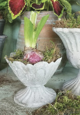 Small Mini Grey Urn, Fluted Metal Urn, Rustic Distressed Metal Vase Planter
