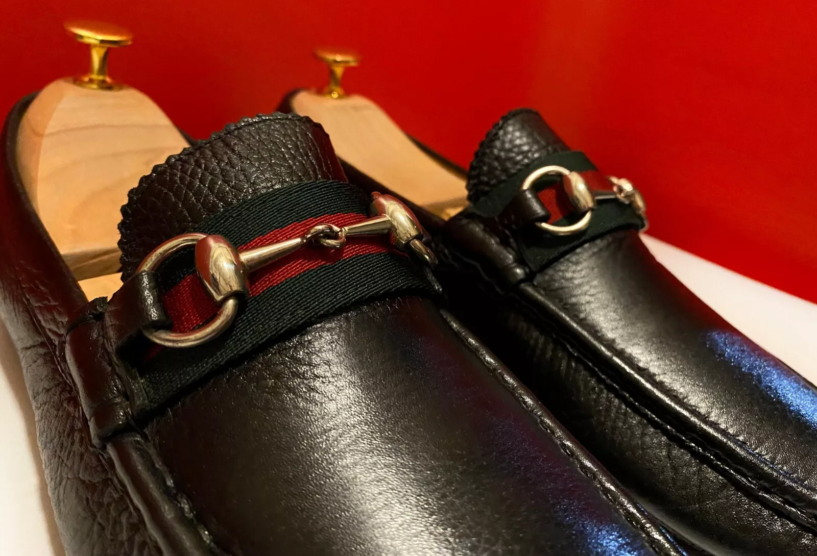 879, !! CHAUSSURES EN CUIR NOIR GUCCI HOMME HORSE BIT MOCASSINS MARQUÉS ROYAUME UNI TAILLE 7,5 G