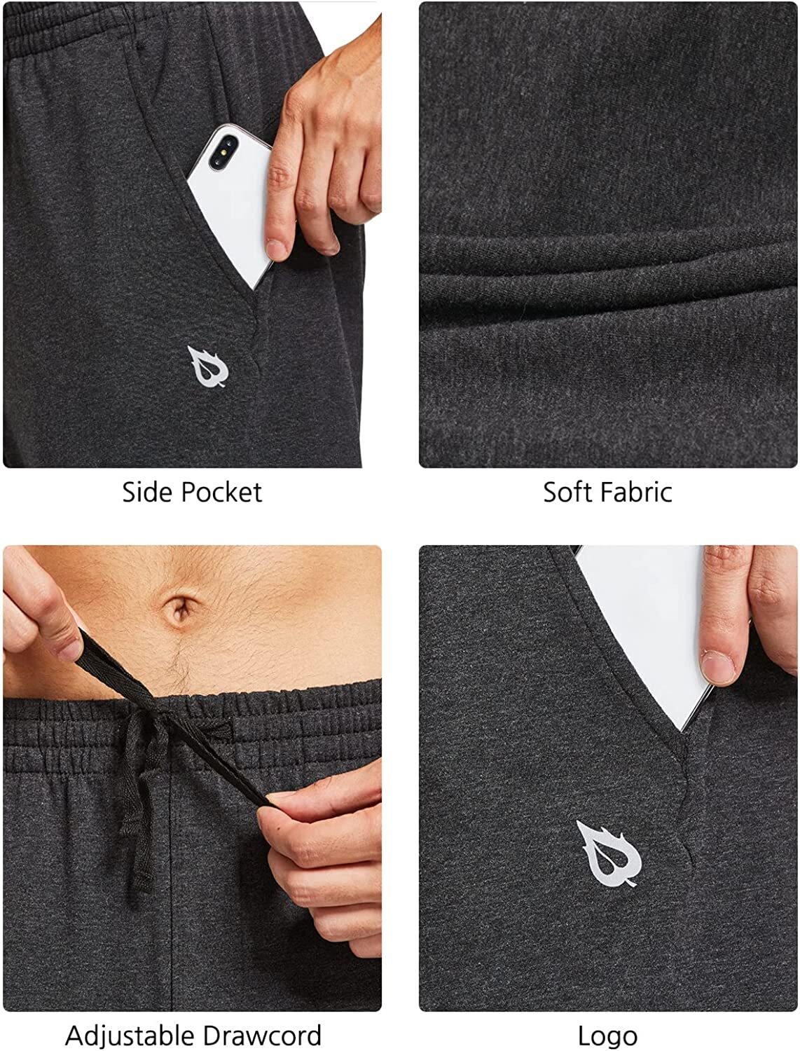 BALEAF Men's Sweatpants Casual Lounge Cotton Pajama Yoga Pants Open