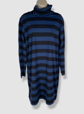 $125 Kule Women's Blue Striped Turtle-Neck Long Sleeve Mini Shirt Dress Size M