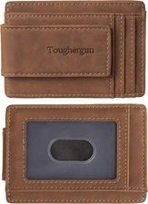 Toughergun Slim Minimalist Wallet for Men with Magnetic Money Clip Leather Walle