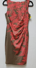 Anne Klein Coral Floral Colorblock Midi Dress Cotton Women’s Size 6 NWOT