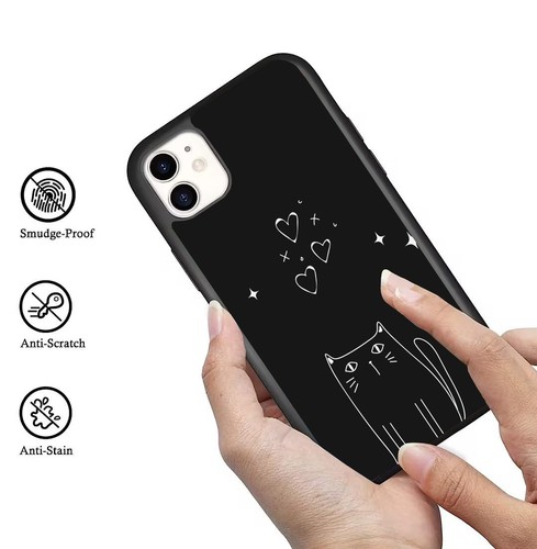 For iPhone SE XS XR Max 5 6 7 8 Plus kitten cat silhouette Pattern Hybrid Covers - Picture 10 of 25