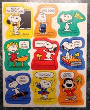 VTG 80s Hallmark PEANUTS Sticker Sheet SNOOPY School Education Teacher Reward