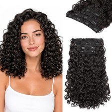 14" Natural Black Curly Hair Extensions for Women Daily Party 100E923708