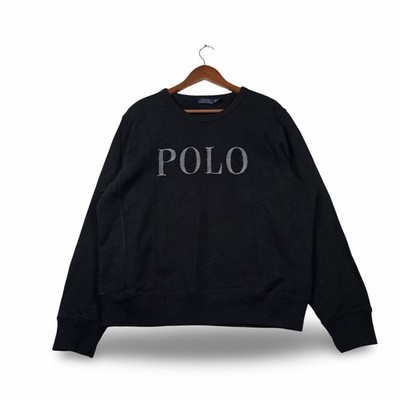 Polo Ralph Lauren Spellout Sweatshirt Womens XL Black Crewneck Cotton Pullover