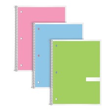 Pastel Spiral Notebooks 3 Pack, 1 Subject Wide Ruled, 8x10.5 Inch, 70 Sheets