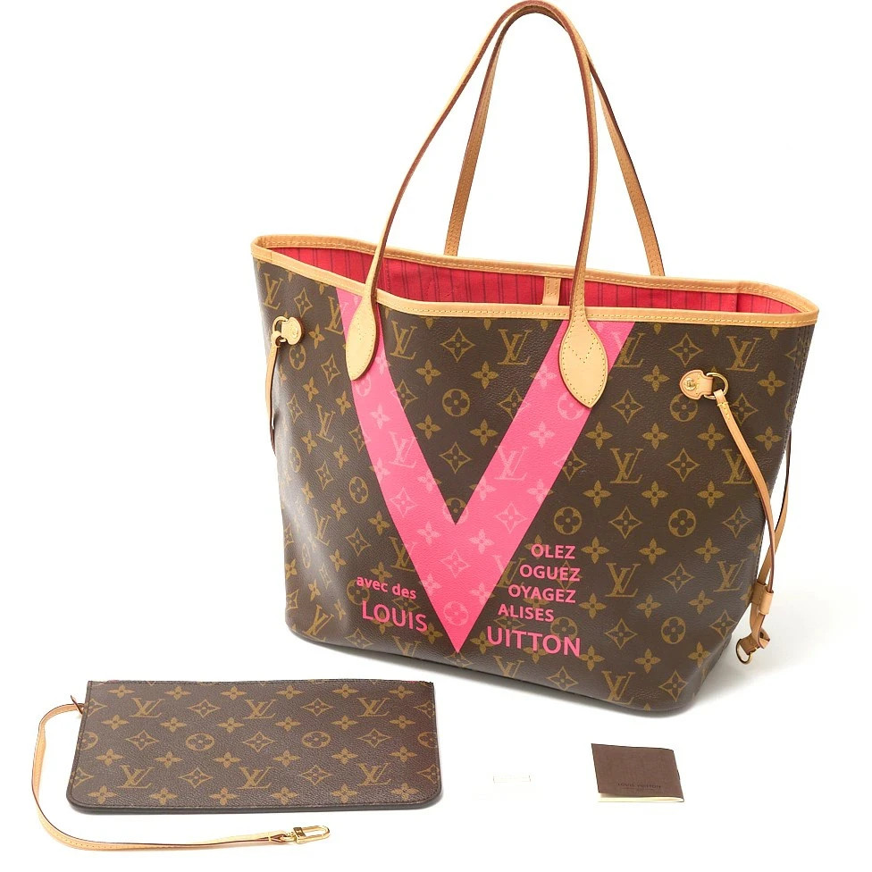 LOUIS VUITTON Neverfull MM M41602 Tote Shoulder Bag Monogram Leather Brown Pink