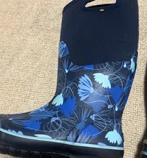 Bogs Boots Neo Tech Blue Classic Tulips Tall Winter  US7 Nice Cond Free Shipping