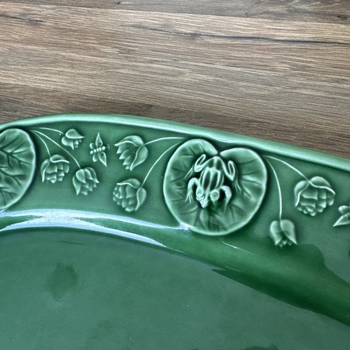 Bordallo Pinheiro Frog Platter 14.75” Oval X 11” Lily Pad Floral Portugal Green - Picture 2 of 11