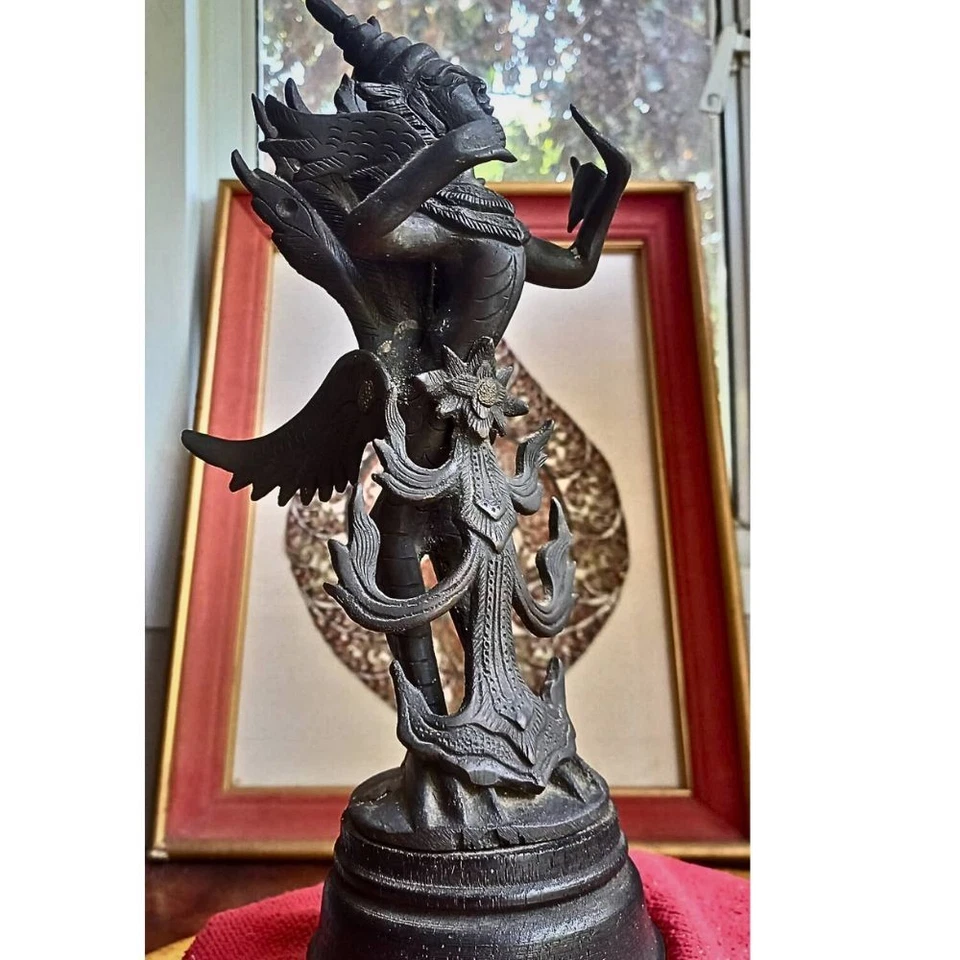 Rara Antigua Estatua de Bronce Kinara Arte Tailandés Escultura Figura Coleccionable 121/8" Alto Foto 3 de 4