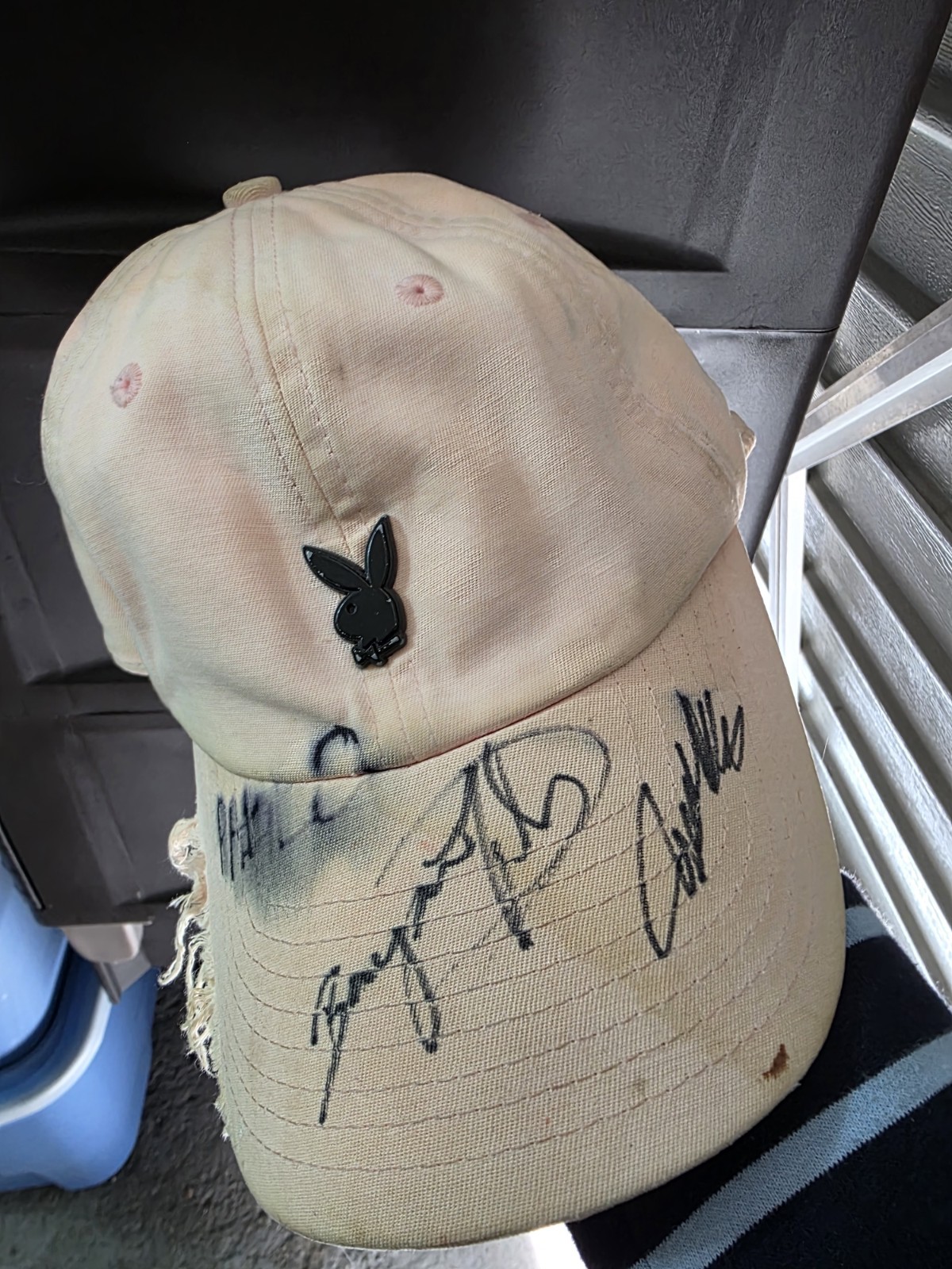 Playboy Bunny Strapback Hat Signed Distressed Vin… - image 1