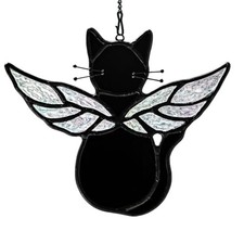 Angel Cat Memorial Gifts for Cat Lover,Stained Glass Window Hanging,Angel Black