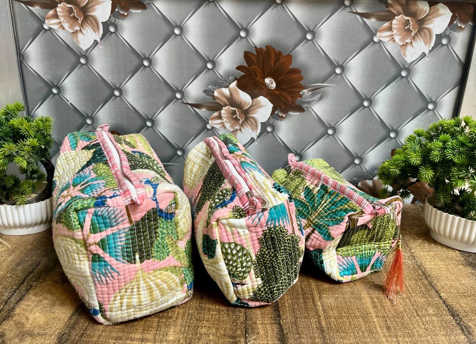 Indian Multi Temple Quilted Toiletry Bag Cotton Unisex Makeup Bags 3 Pcs Set US