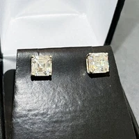 2.20 Ct Asscher Cut Natural HPHT Diamond Stud Earrings 925 Silver 14K Gold